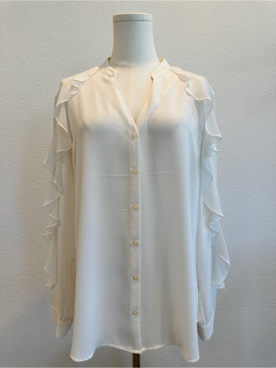 Express Tops - NWT Express Ivory Ruffle Sleeve Button-Front Shirt
